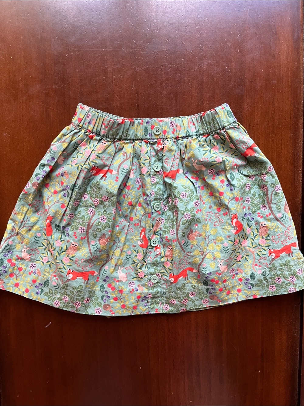 Mini Boden Girls' Green Woodland Print Button-Front Skirt